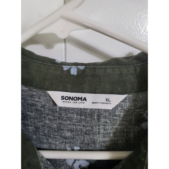 SONOMA Linen Blend Shirt Dress Olive Green with Blue Flowers SZ XL *No belt - Picture 3 of 8